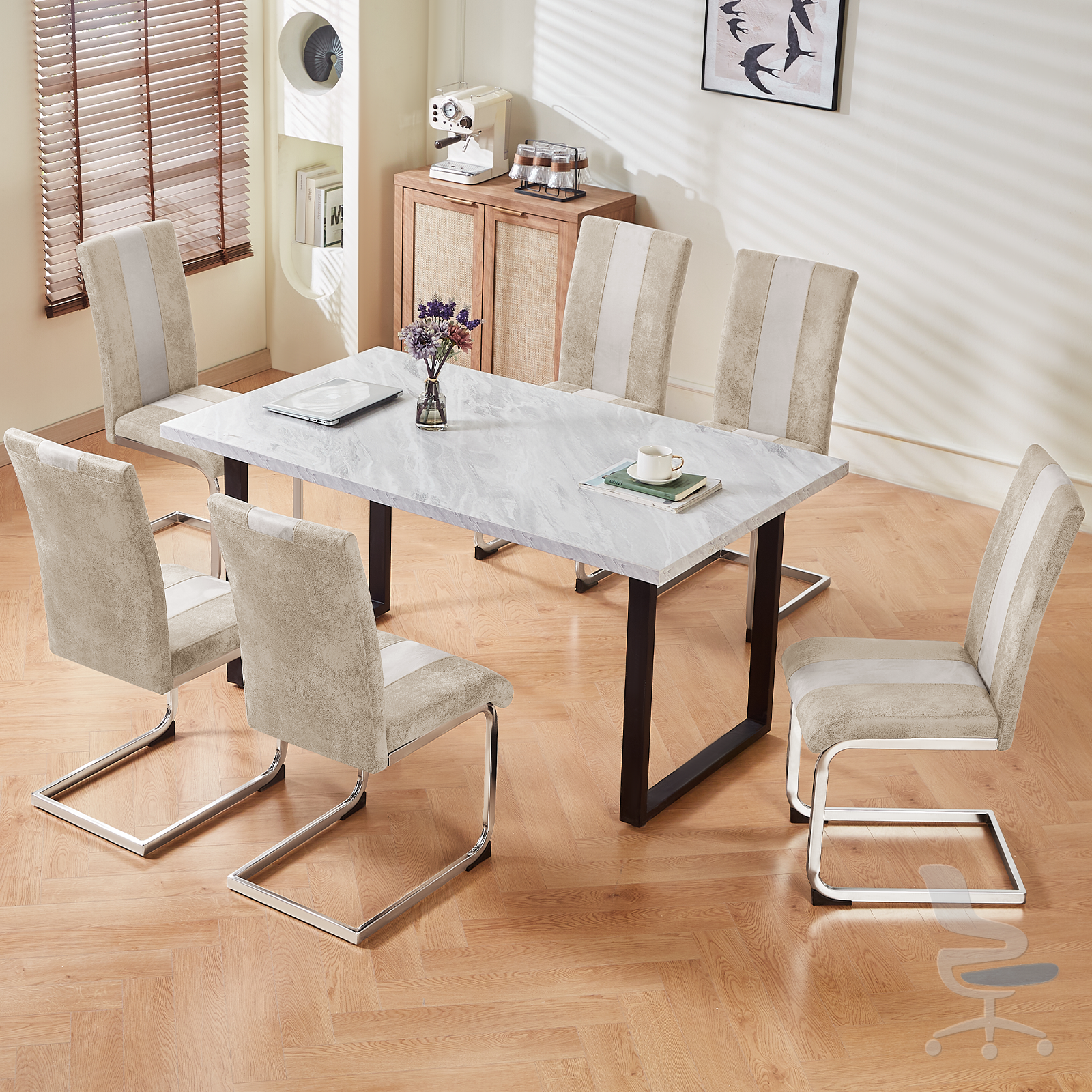 Conjunto de 4 sillas de comedor giratorias Jahecome con base cromada — 1