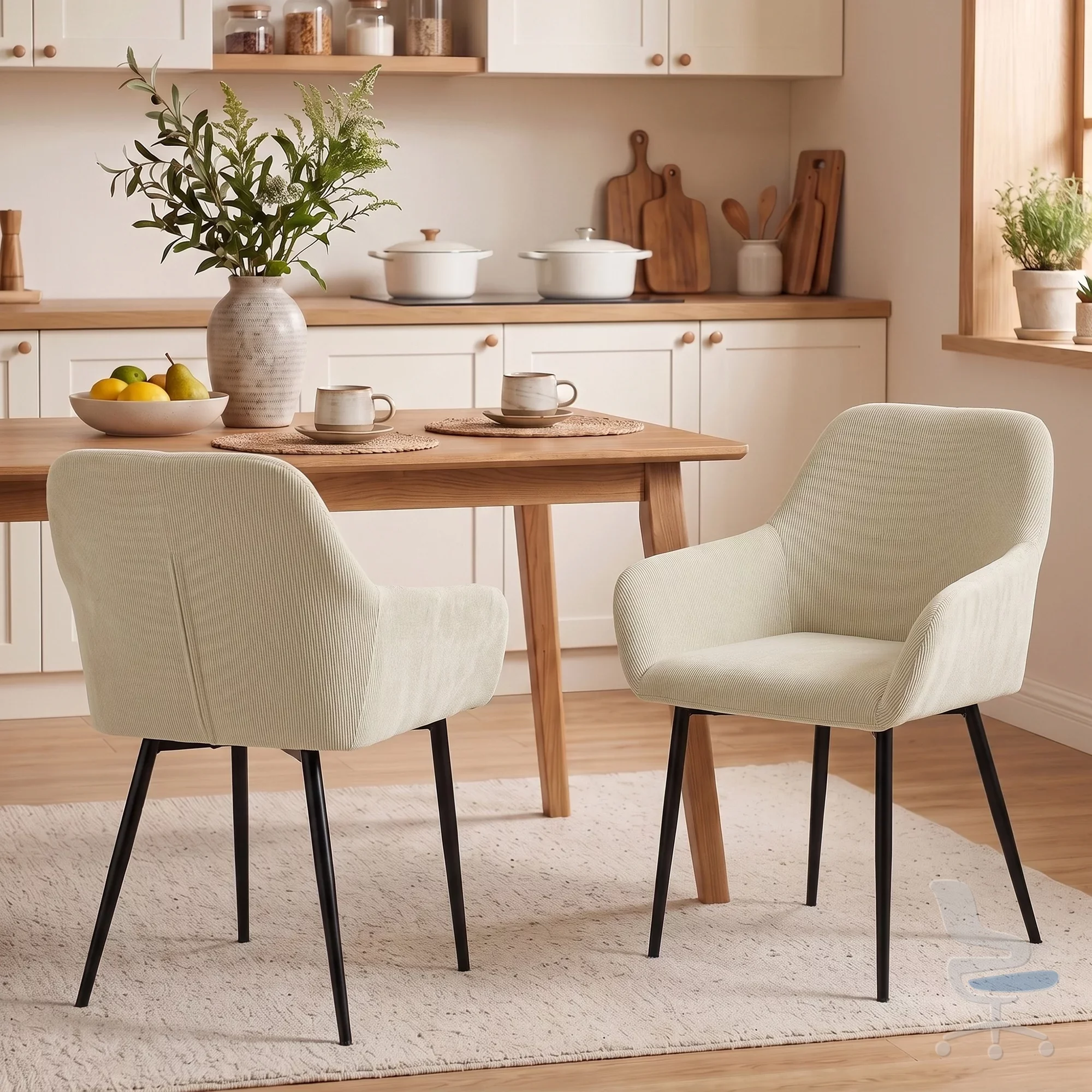 Juego de 2 Sillas de Comedor Tapizadas en Pana con Reposabrazos — Sillas de comedor en Si3.es