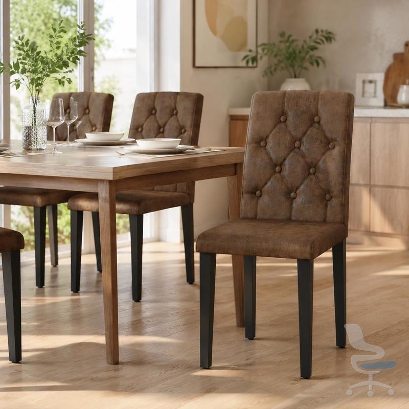 Juego de 4 sillas de comedor tapizadas efecto terciopelo marrón con patas de metal negro — 1