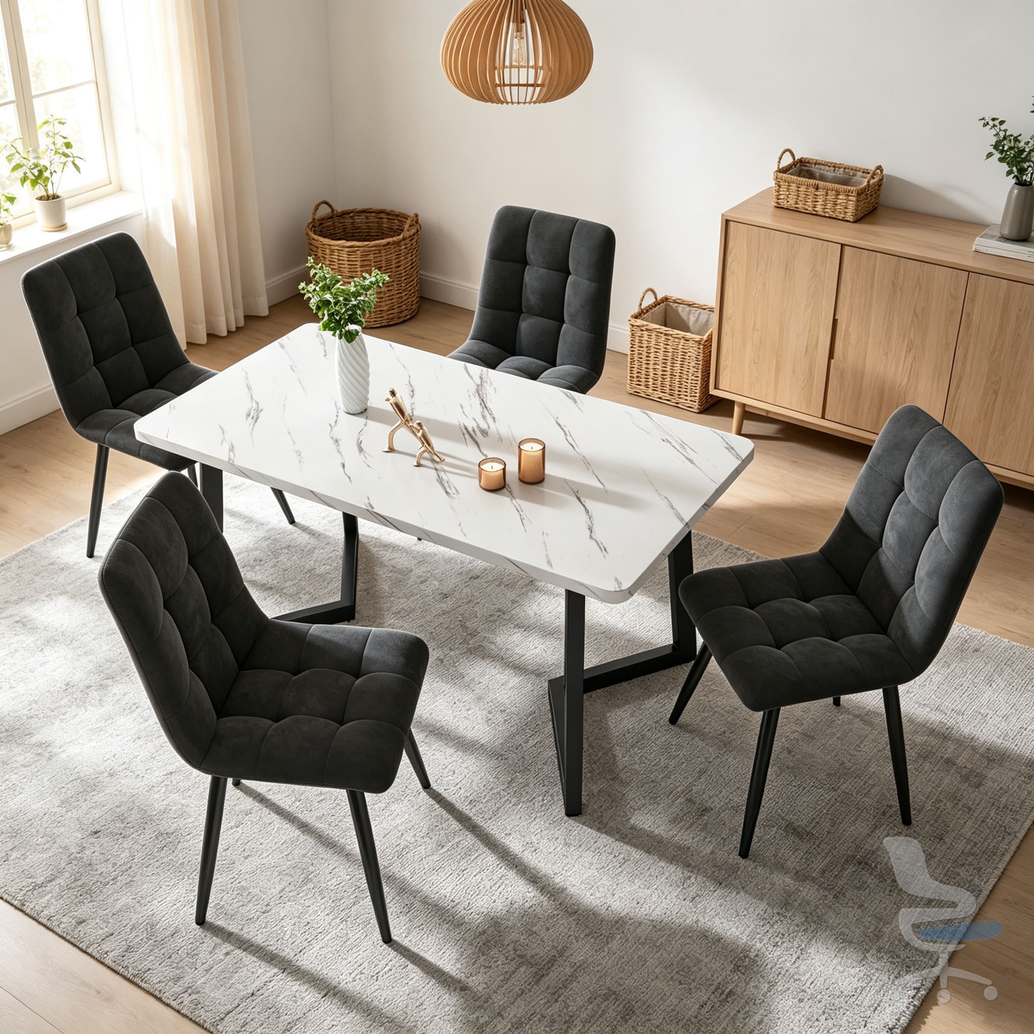 Juego de 4 Sillas de Comedor Tapizadas en Terciopelo Gris con Patas de Metal — Sillas de comedor en Si3.es