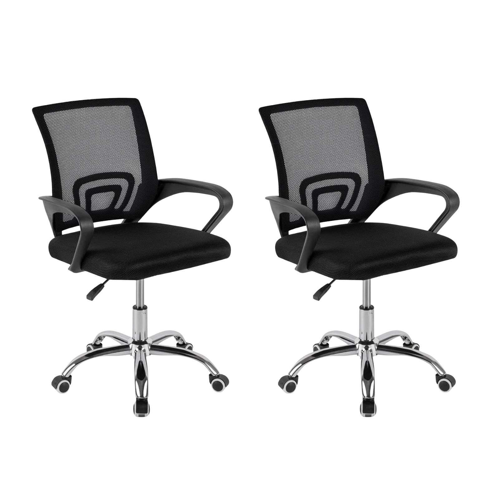 Pack 2 Sillas Oficina Ergonómica Negra - Malla Transpirable Base Giratoria Cromada 360° — Sillas de oficina en Si3 Sillas
