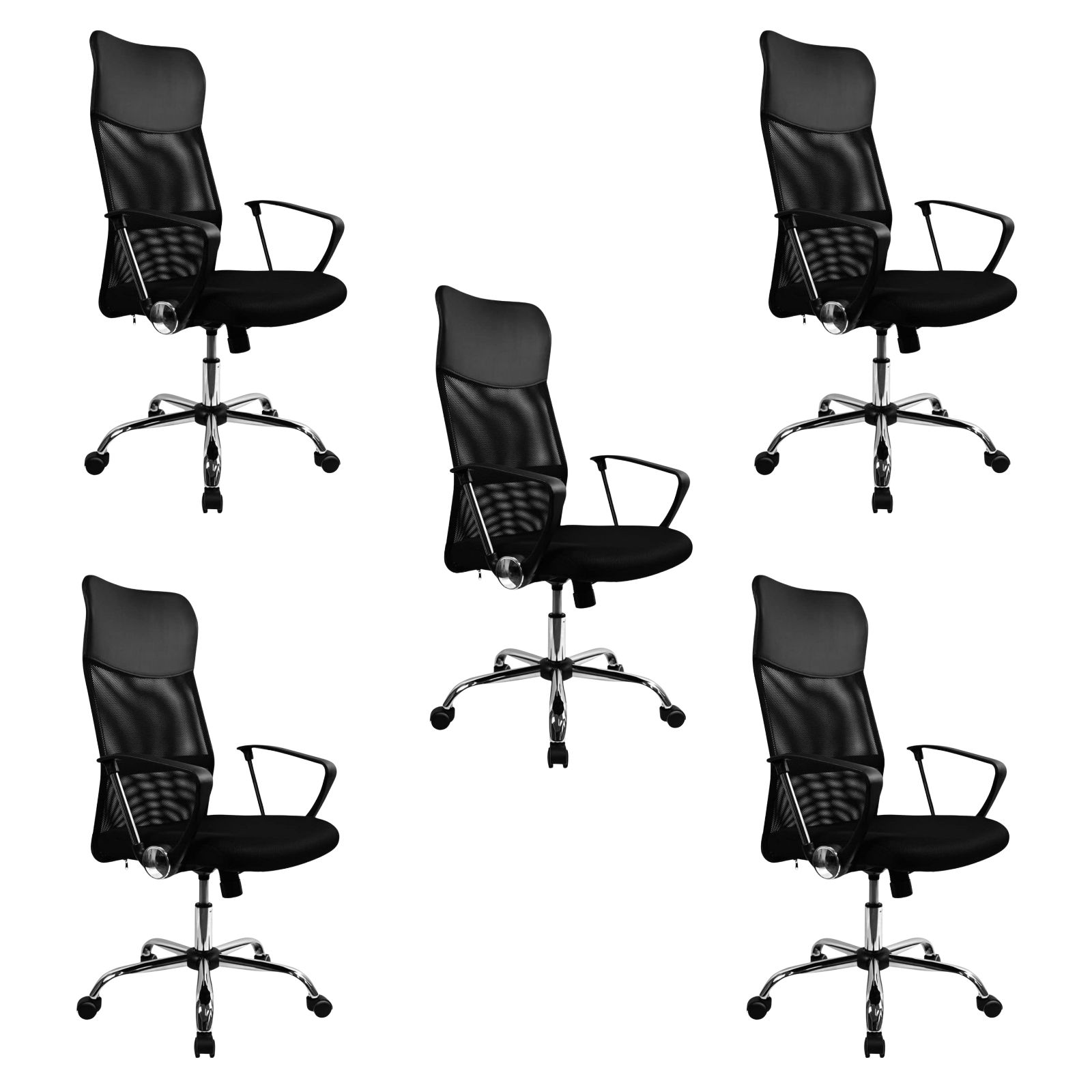 Pack 5 Sillas de Oficina Ergonómicas Negra Respaldo Alto | Malla Transpirable Altura Ajustable — Sillas de oficina en Si3 Sillas