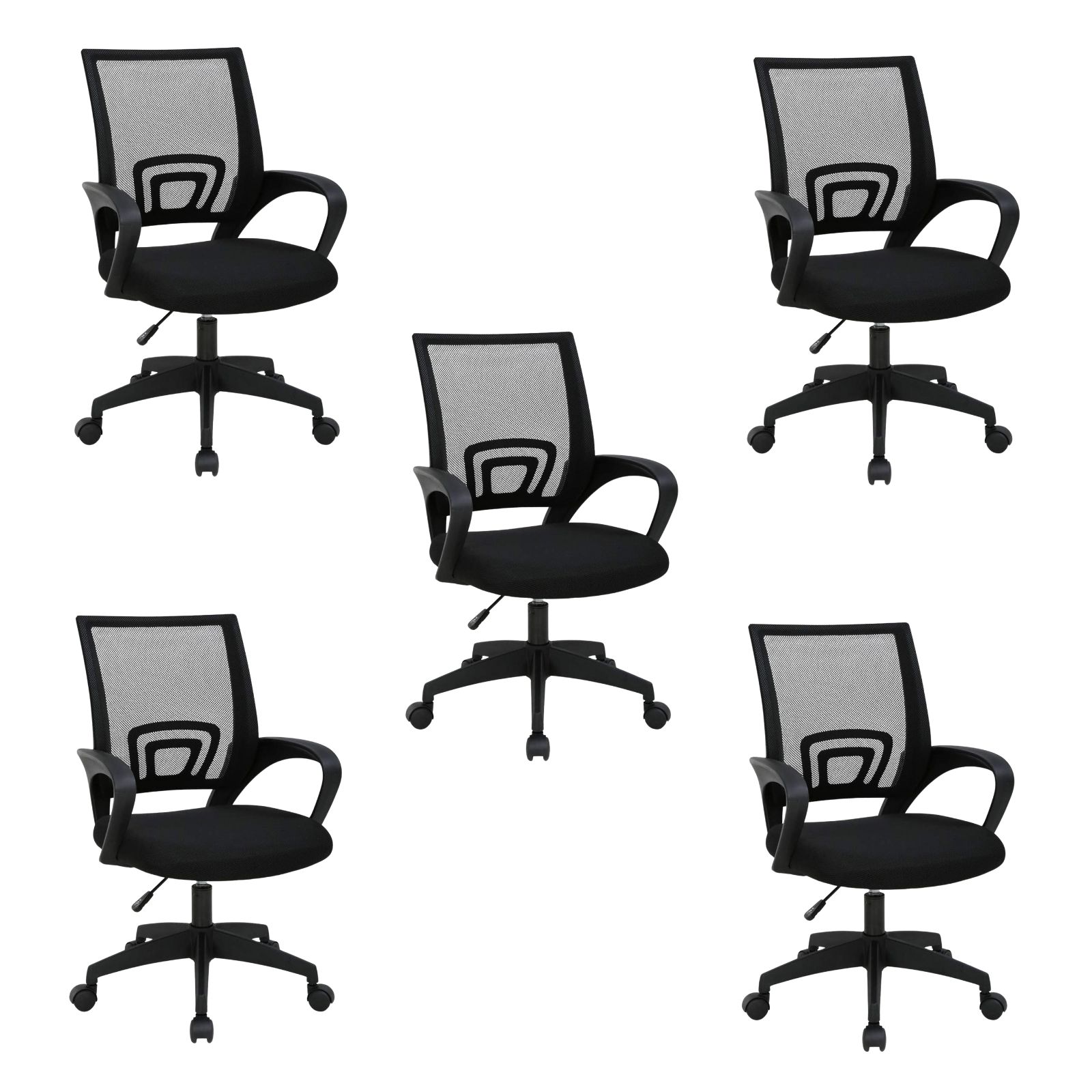 Pack 5 Sillas Oficina Ergonómicas Negra - Malla Transpirable Base Giratoria 360° — Sillas de oficina en Si3 Sillas