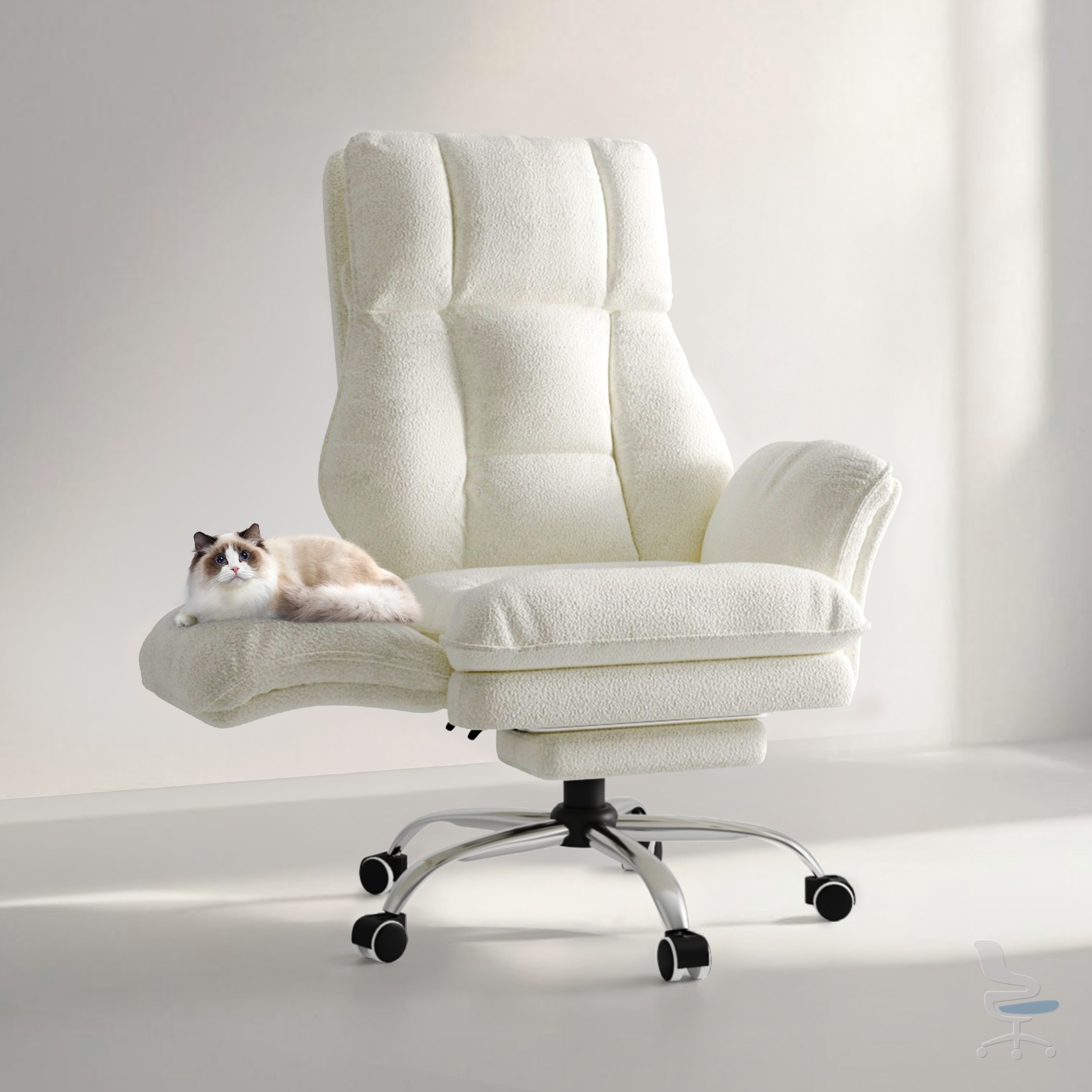 Silla de oficina ejecutiva grande con reposabrazos abatibles y reposapiés — 1