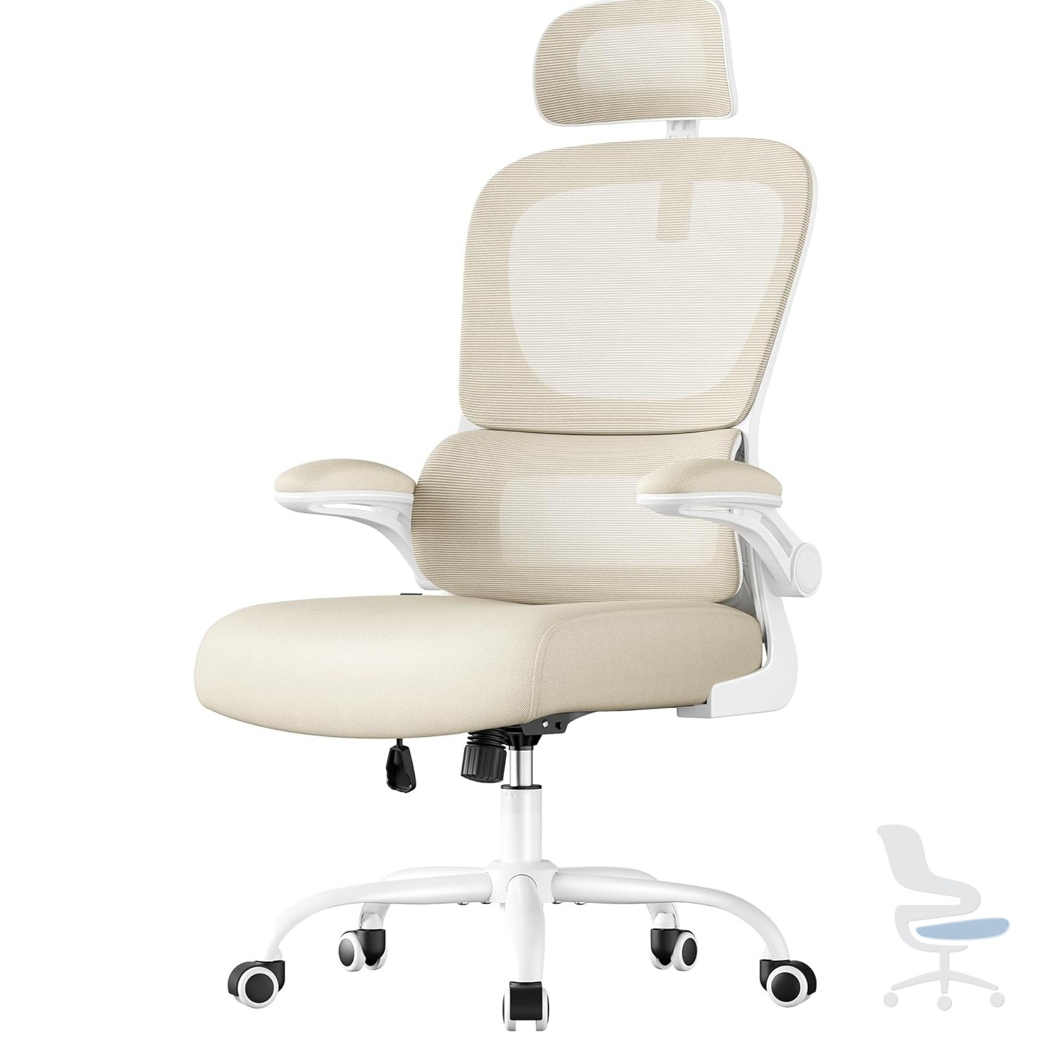 Silla de oficina ergonómica con reposabrazos elevados y reposacabezas — 1