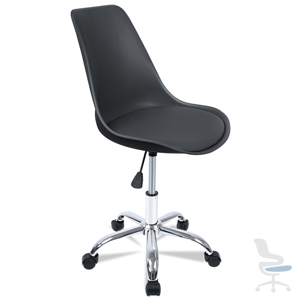 Silla de oficina ergonómica con ruedas y altura ajustable, sin reposabrazos — 1