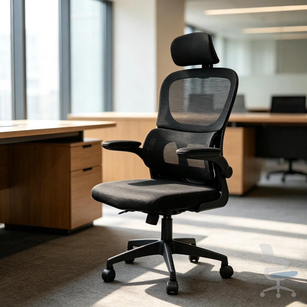 Silla de oficina ergonómica de malla con reposacabezas y soporte lumbar 4D ajustable — 1