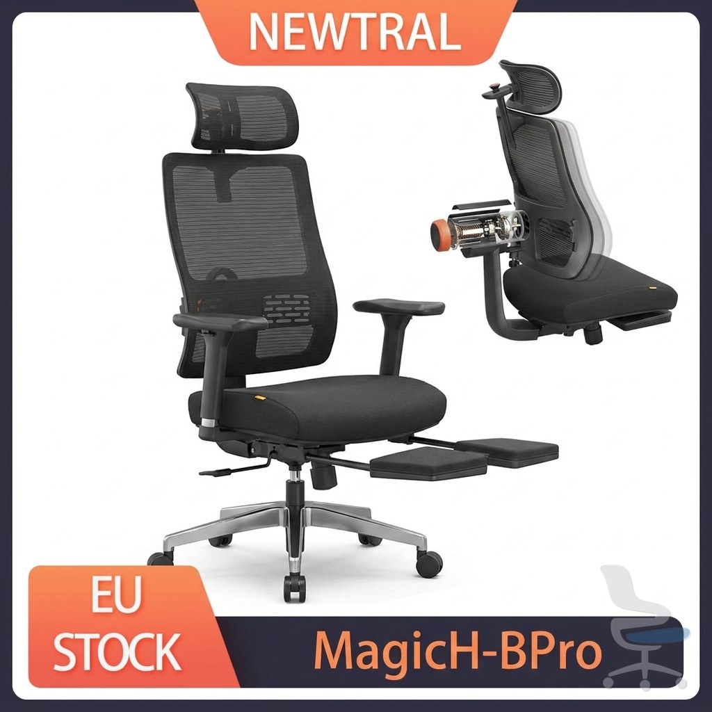 Silla de oficina ergonómica NEWTRAL MagicH con reposapiés, reposacabezas y soporte lumbar adaptativo — 1