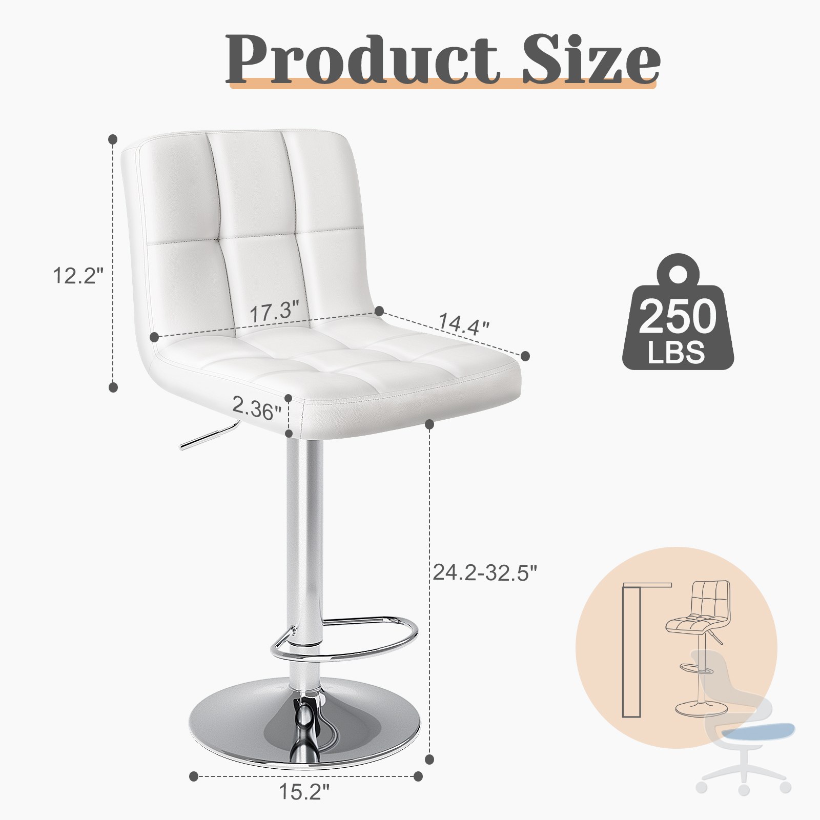 Silla de oficina giratoria de cuero PU sin brazos con cojín de asiento grueso — 1