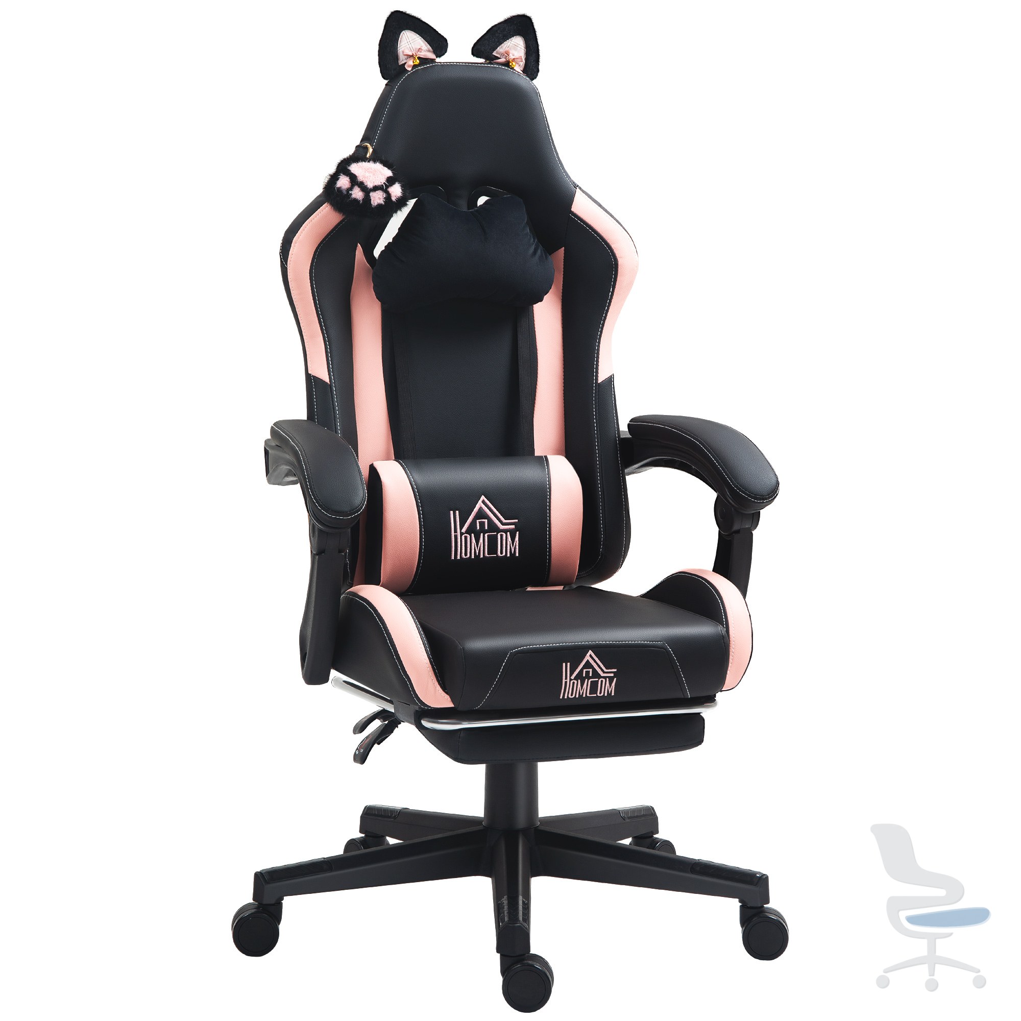 Silla gaming con orejas, altura ajustable y reposapiés retráctil — 1