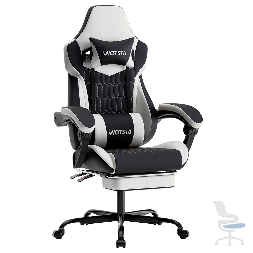 Silla gaming ergonómica de respaldo alto con reposapiés, reposacabezas y soporte lumbar — 1