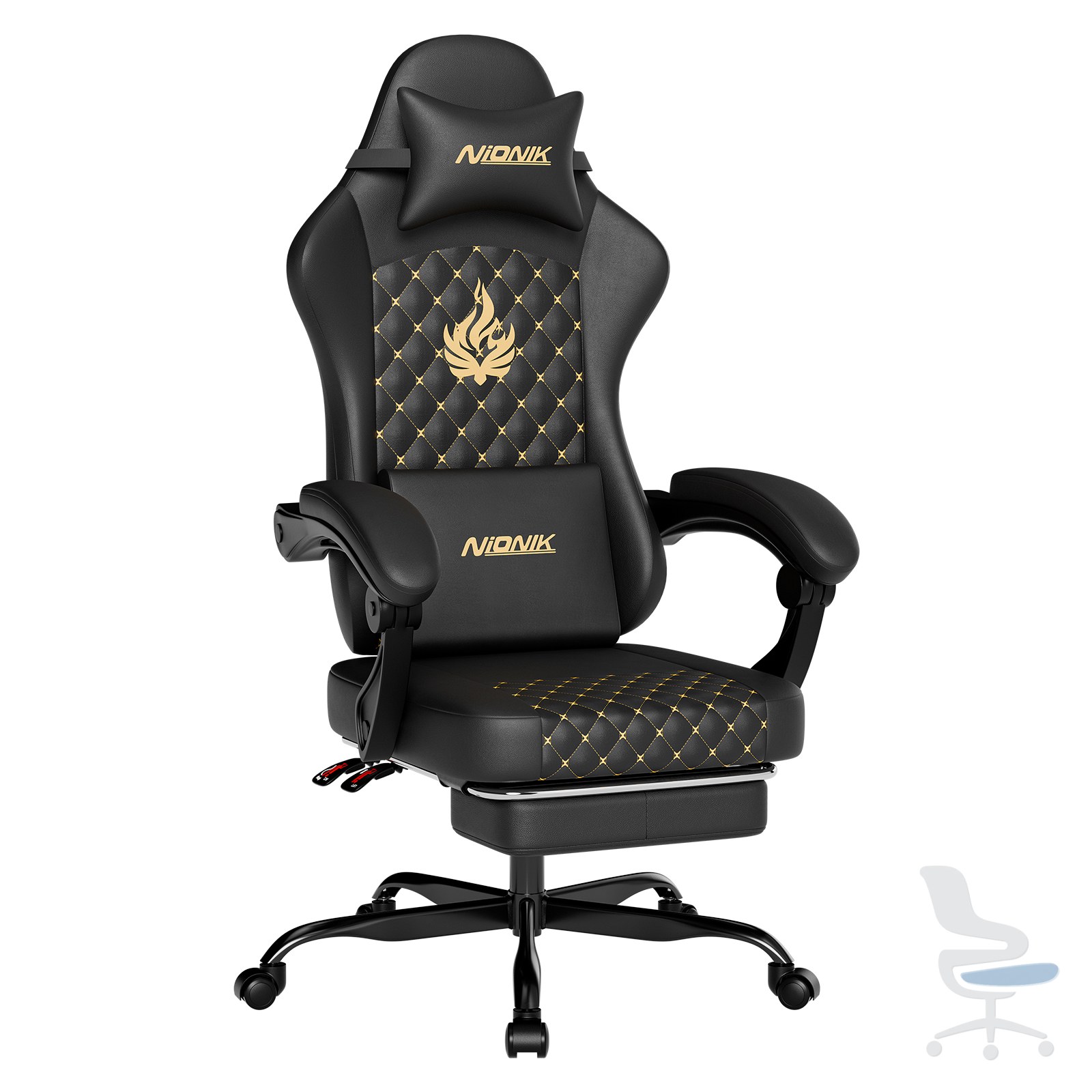 Silla gaming ergonómica estilo racing de cuero PU con reposapiés y soporte lumbar — 1