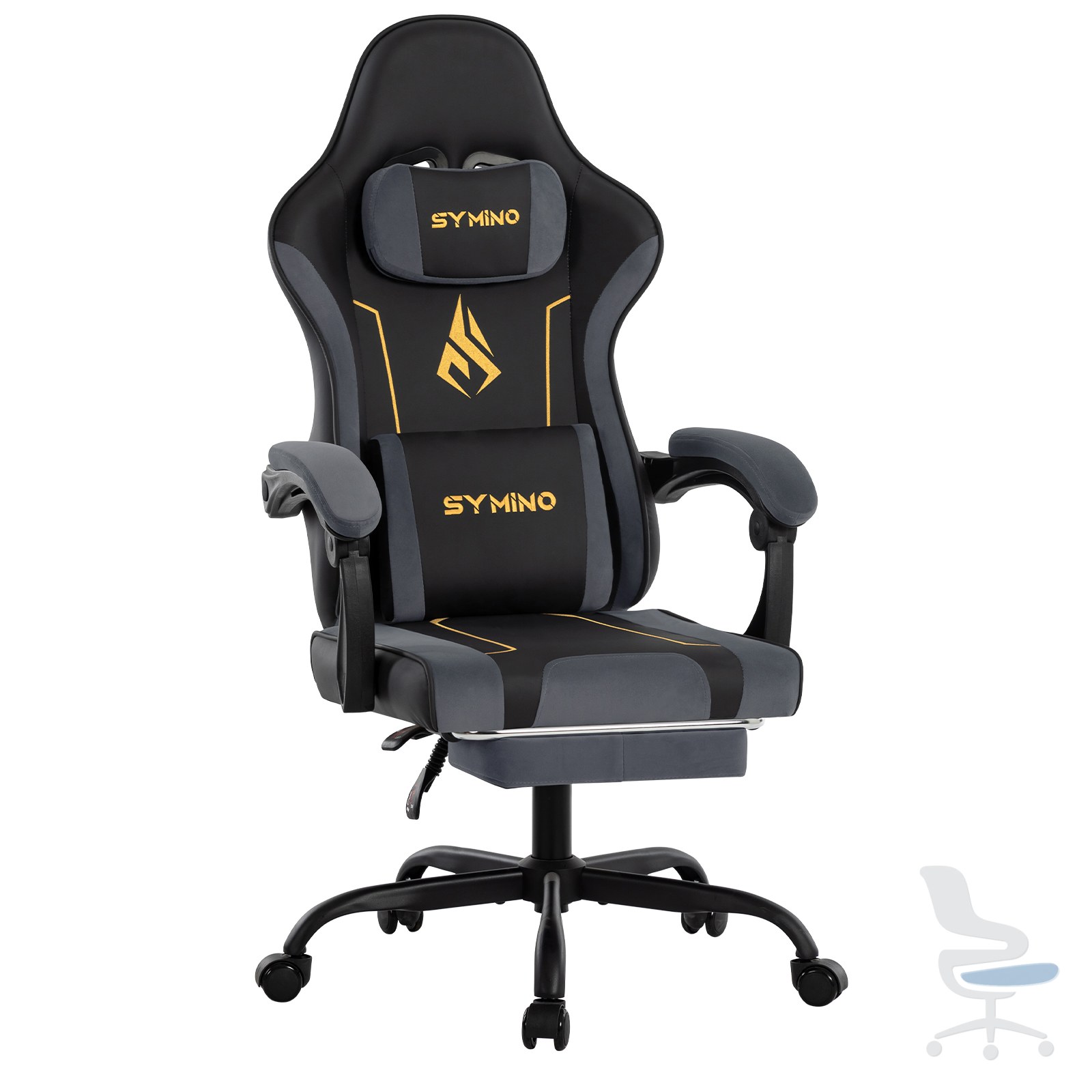 Silla gaming ergonómica SYMINO con cojín de látex y reposapiés — 1
