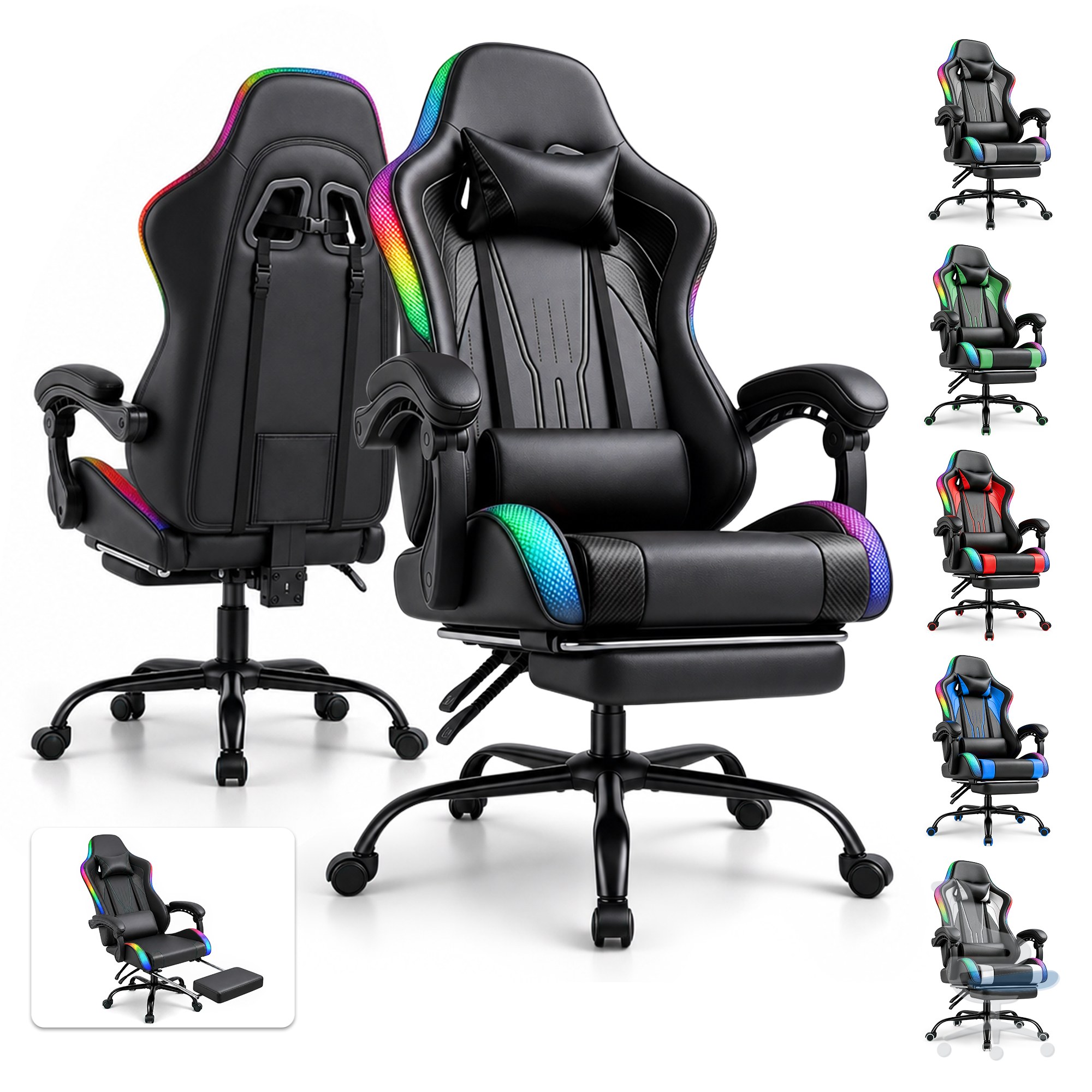 Silla gaming HOMALL ergonómica con reposapiés y respaldo ajustable — 1