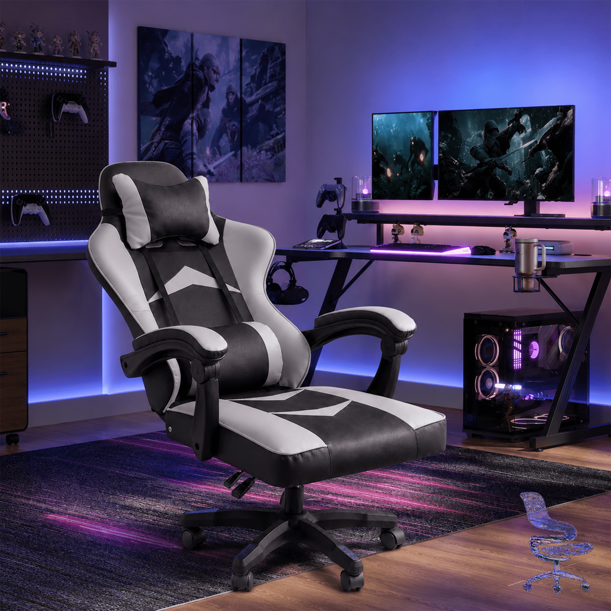 Silla Gaming Reclinable 135° con Soporte Lumbar y Cojín Cervical — 1