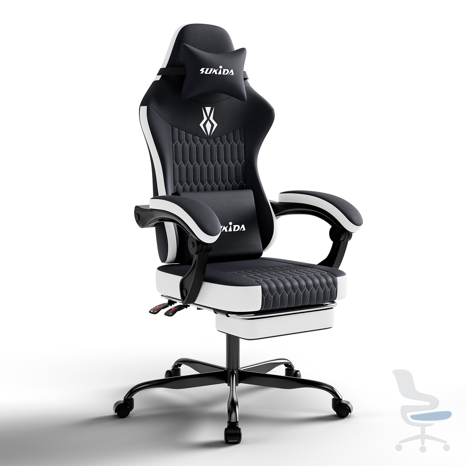 Silla gaming SUKIDA ergonómica con reposapiés ajustable y cojines — 1