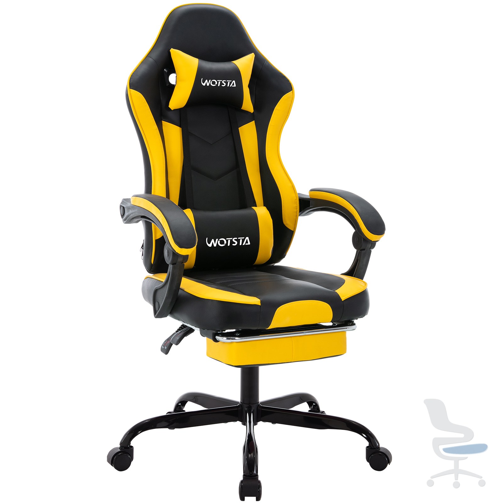Silla gaming WOTSTA ergonómica con reposapiés y cojín lumbar — 1