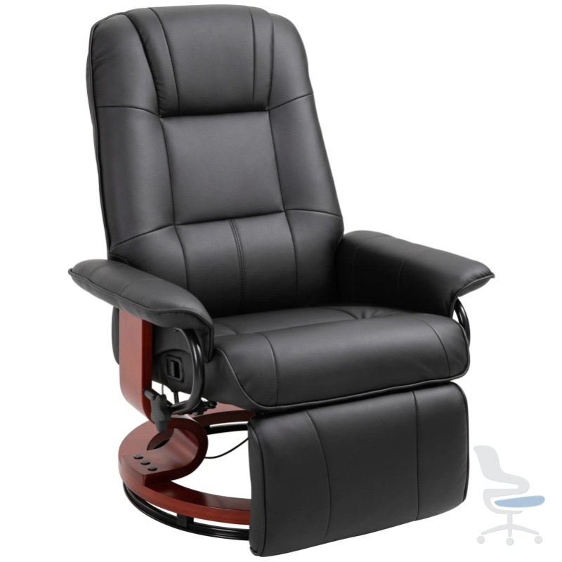 Sillón reclinable HOMCOM con reposapiés ajustable y base giratoria 360º, negro — 1