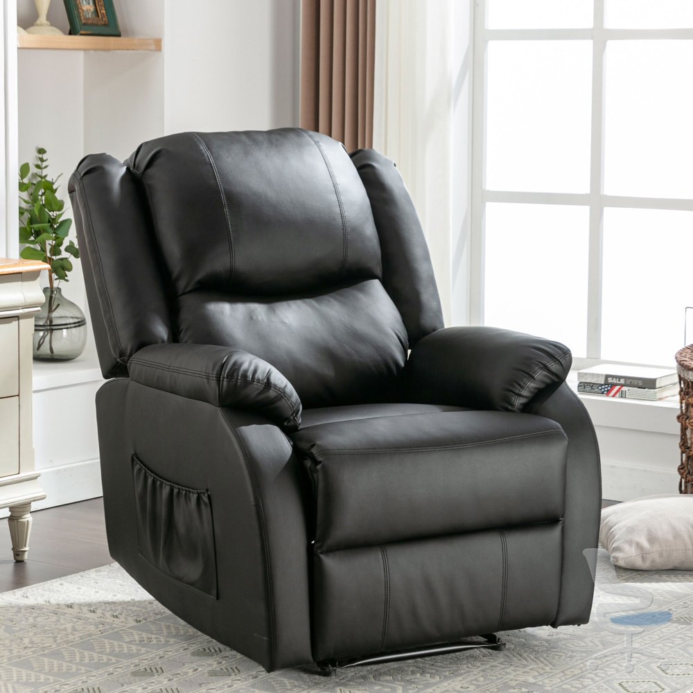 Sillón Reclinable Manual de Cuero PU con Reposapiés Integrado — 1
